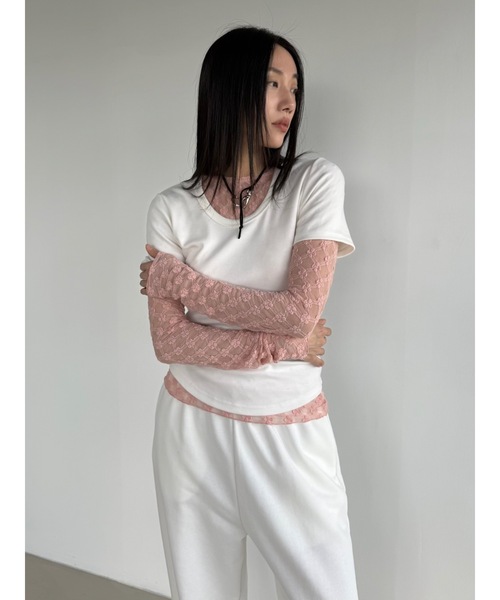 Didot.showroom（ディドット ショールーム）の「【DIDOT.】フラワーレースシアーメロウTEE（Tシャツ/カットソー・レディース・クリーム/チャコール/インディゴブルー/ホワイト/ピンク・FREE）」の15枚目の写真