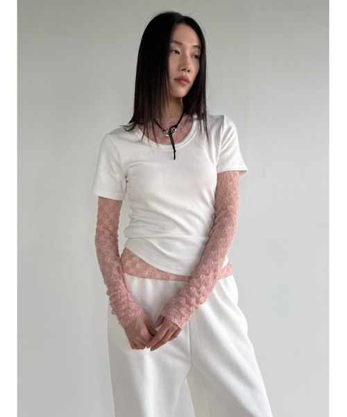 Didot.showroom（ディドット ショールーム）の「【DIDOT.】フラワーレースシアーメロウTEE（Tシャツ/カットソー・レディース・クリーム/チャコール/インディゴブルー/ホワイト/ピンク・FREE）」の12枚目の写真