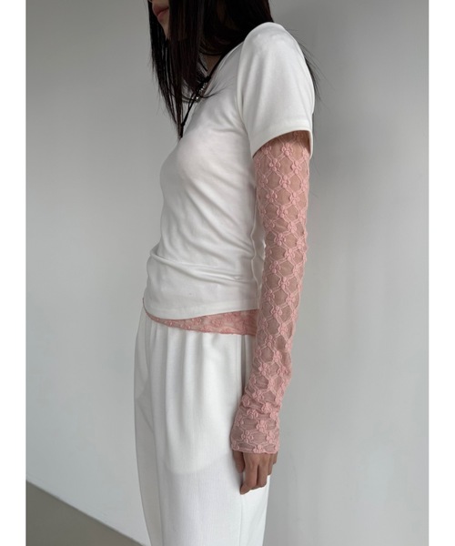 Didot.showroom（ディドット ショールーム）の「【DIDOT.】フラワーレースシアーメロウTEE（Tシャツ/カットソー・レディース・クリーム/チャコール/インディゴブルー/ホワイト/ピンク・FREE）」の18枚目の写真