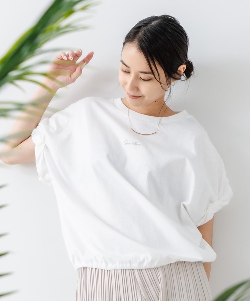 C17(シーセブンティーン)の「【C17/シーセブンティーン】5分袖 刺繍 ねじりスリーブTシャツ(Tシャツ/カットソー・レディース・ホワイト/チャコールグレー/イエロー・MEDIUM/LARGE)」の1枚目の写真