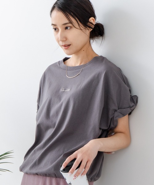 C17(シーセブンティーン)の「【C17/シーセブンティーン】5分袖 刺繍 ねじりスリーブTシャツ(Tシャツ/カットソー・レディース・ホワイト/チャコールグレー/イエロー・MEDIUM/LARGE)」の2枚目の写真