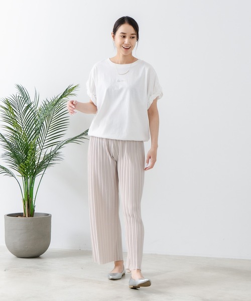 C17(シーセブンティーン)の「【C17/シーセブンティーン】5分袖 刺繍 ねじりスリーブTシャツ(Tシャツ/カットソー・レディース・ホワイト/チャコールグレー/イエロー・MEDIUM/LARGE)」の4枚目の写真