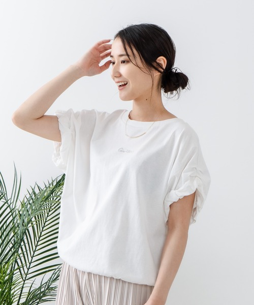 C17(シーセブンティーン)の「【C17/シーセブンティーン】5分袖 刺繍 ねじりスリーブTシャツ(Tシャツ/カットソー・レディース・ホワイト/チャコールグレー/イエロー・MEDIUM/LARGE)」の9枚目の写真