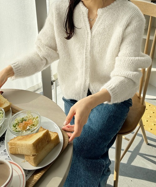 LE MORE（リモア）の「ヘンリーVネックカーディガン（カーディガン/ボレロ・レディース・ベージュ/アイボリー/チャコール・FREE）」の2枚目の写真