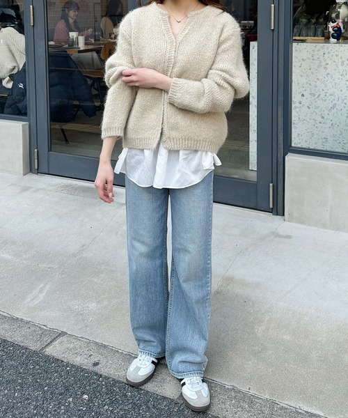 LE MORE（リモア）の「ヘンリーVネックカーディガン（カーディガン/ボレロ・レディース・ベージュ/アイボリー/チャコール・FREE）」の7枚目の写真