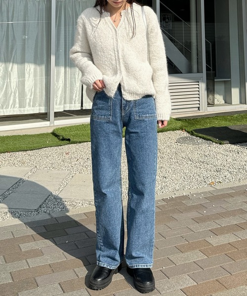 LE MORE（リモア）の「ヘンリーVネックカーディガン（カーディガン/ボレロ・レディース・ベージュ/アイボリー/チャコール・FREE）」の16枚目の写真