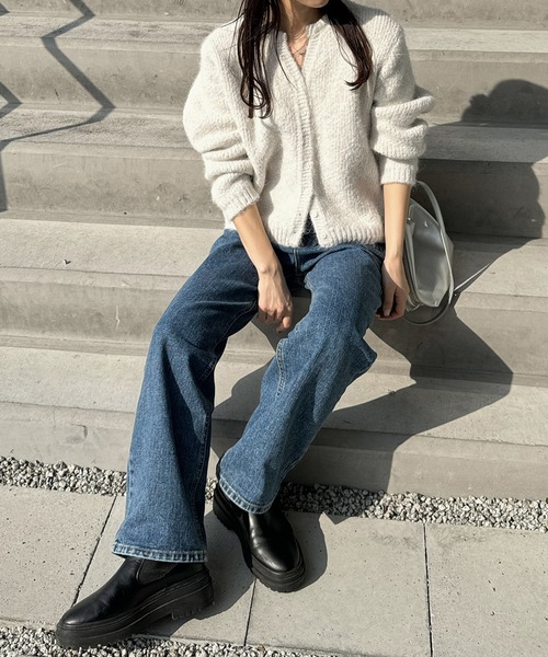 LE MORE（リモア）の「ヘンリーVネックカーディガン（カーディガン/ボレロ・レディース・ベージュ/アイボリー/チャコール・FREE）」の17枚目の写真