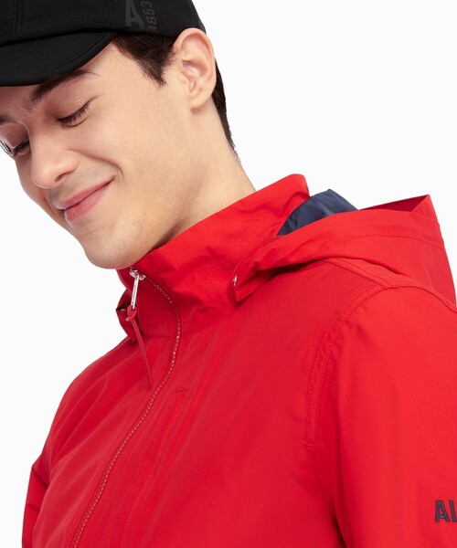 AIGLE（エーグル）の「GORE-TEX ゴアテックス 防水 防風 透湿 3レイヤーフーデッドジャケット / フード取り外し可（マウンテンパーカー・メンズ・レッド/ダークブルー・L/M/XL/S）」の14枚目の写真