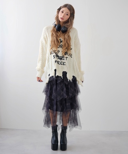 Diable baiser(ディアブルベーゼ)の「チェック柄・迷彩柄・レオパード柄チュールイレヘムスカート(スカート・レディース・ブラック/グレー/ブラウン/グリーン・FREE)」の8枚目の写真
