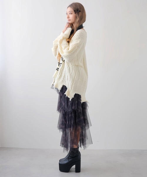 Diable baiser(ディアブルベーゼ)の「チェック柄・迷彩柄・レオパード柄チュールイレヘムスカート(スカート・レディース・ブラック/グレー/ブラウン/グリーン・FREE)」の10枚目の写真