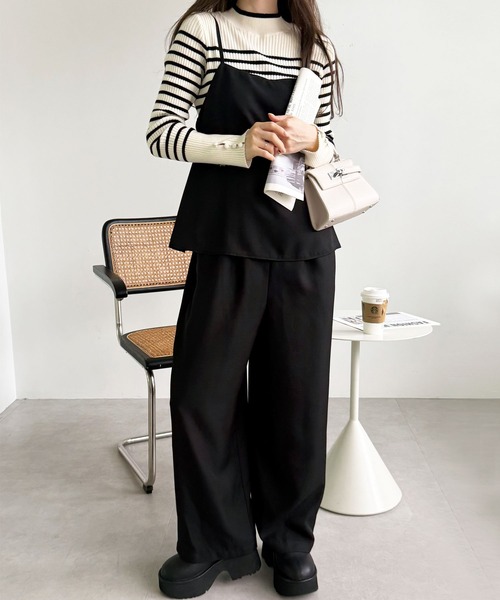 GeeRA（ジーラ）の「セットアップ風ペプラムフリルビスチェサロペット（サロペット/オーバーオール・レディース・チャコール/ブラック/ライトベージュ/ネイビー系・LARGE/X-LARGE/MEDIUM/SMALL）」の21枚目の写真