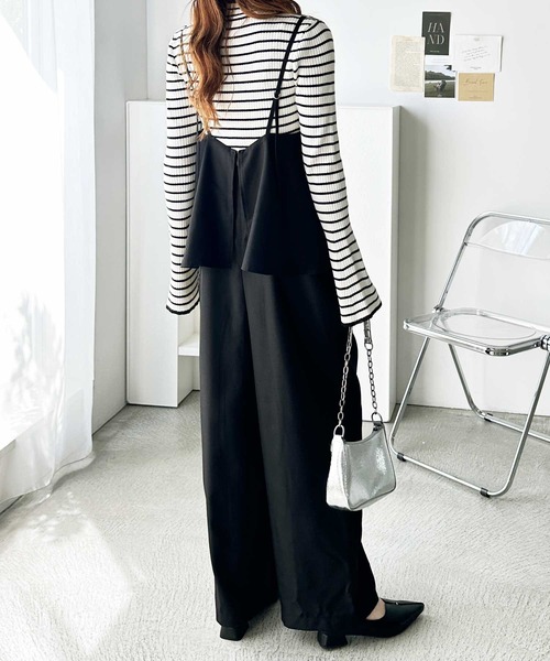 GeeRA（ジーラ）の「セットアップ風ペプラムフリルビスチェサロペット（サロペット/オーバーオール・レディース・チャコール/ブラック/ライトベージュ/ネイビー系・LARGE/X-LARGE/MEDIUM/SMALL）」の6枚目の写真