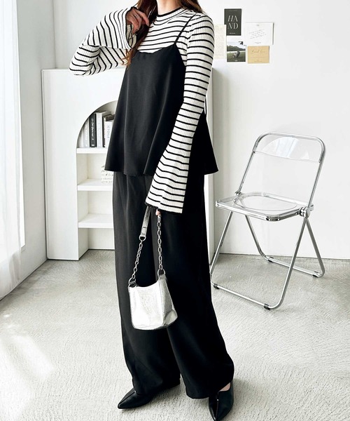 GeeRA（ジーラ）の「セットアップ風ペプラムフリルビスチェサロペット（サロペット/オーバーオール・レディース・チャコール/ブラック/ライトベージュ/ネイビー系・LARGE/X-LARGE/MEDIUM/SMALL）」の16枚目の写真