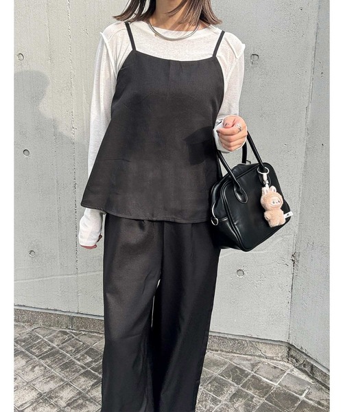 フリルビスチェキャミサロペット セットアップ風フリルビスチェキャミソールサロペット