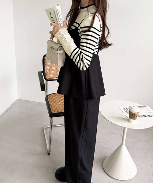 えりたす セール】秋冬のレイヤードコーデに！セットアップ風ペプラムフリル