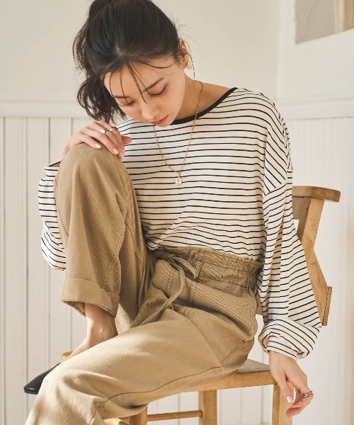 mil(ミル)の「【150㎝前後の小柄さんサイズ】前後2way ボーダーロンT(Tシャツ/カットソー・レディース・ブラウン/ブラック/オフホワイト・XS/S)」の10枚目の写真