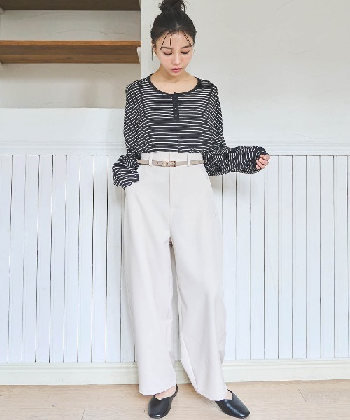 mil(ミル)の「【150㎝前後の小柄さんサイズ】前後2way ボーダーロンT(Tシャツ/カットソー・レディース・ブラウン/ブラック/オフホワイト・XS/S)」の7枚目の写真
