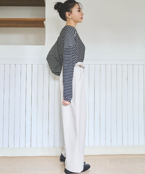 mil(ミル)の「【150㎝前後の小柄さんサイズ】前後2way ボーダーロンT(Tシャツ/カットソー・レディース・ブラウン/ブラック/オフホワイト・XS/S)」の8枚目の写真
