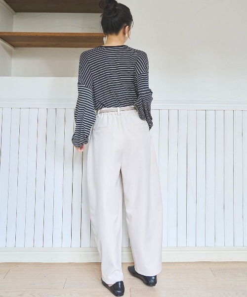 mil(ミル)の「【150㎝前後の小柄さんサイズ】前後2way ボーダーロンT(Tシャツ/カットソー・レディース・ブラウン/ブラック/オフホワイト・XS/S)」の9枚目の写真
