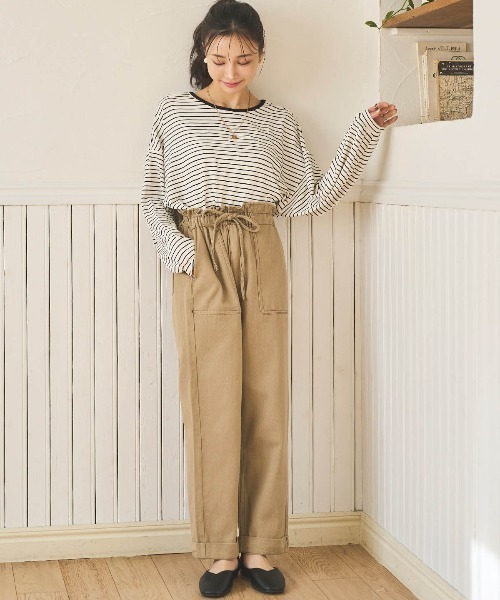 mil(ミル)の「【150㎝前後の小柄さんサイズ】前後2way ボーダーロンT(Tシャツ/カットソー・レディース・ブラウン/ブラック/オフホワイト・XS/S)」の12枚目の写真