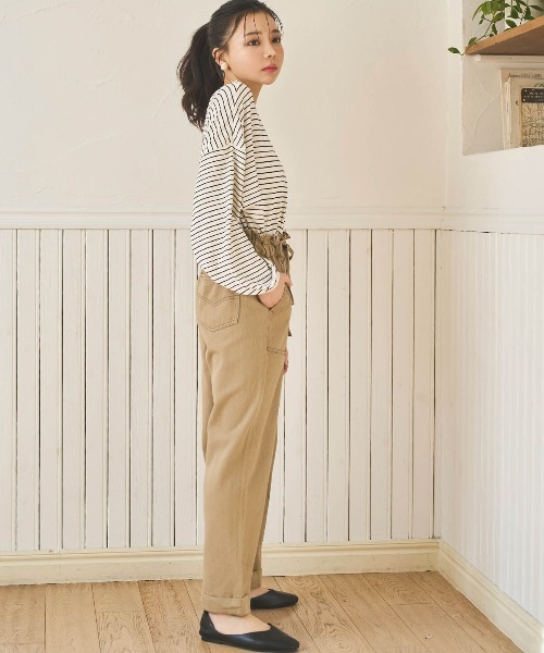 mil(ミル)の「【150㎝前後の小柄さんサイズ】前後2way ボーダーロンT(Tシャツ/カットソー・レディース・ブラウン/ブラック/オフホワイト・XS/S)」の13枚目の写真