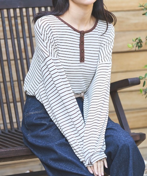 mil(ミル)の「【150㎝前後の小柄さんサイズ】前後2way ボーダーロンT(Tシャツ/カットソー・レディース・ブラウン/ブラック/オフホワイト・XS/S)」の21枚目の写真