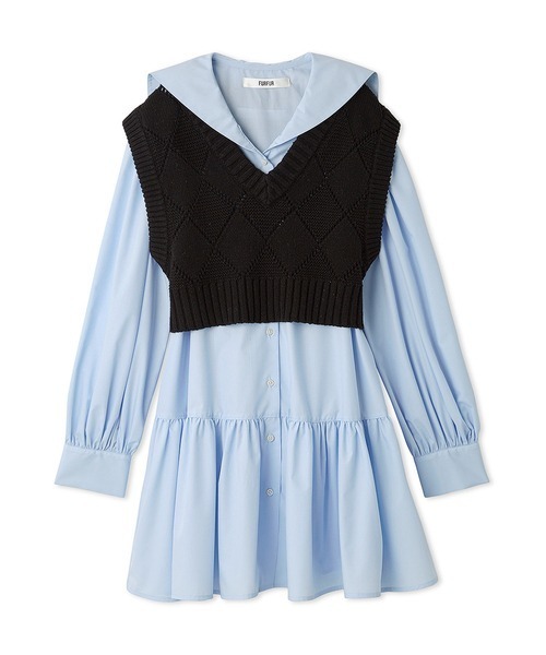 【極美品】FURFUR ベストセットセーラーカラーチュニック　ストライプ FURFUR（ファーファー）の「ベストセットセーラーカラーチュニック