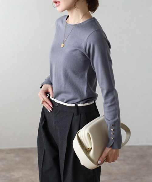 セール】ゴールド釦プレーンニット（ニット/セーター）｜Bonjour Sagan