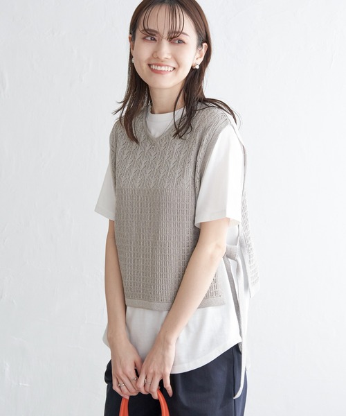ikka(イッカ)の「【2点セット】透かし編みラメニットベストアンサンブル(ニット/セーター・レディース・ベージュ/グレー/スカイブルー・M/L/S)」の12枚目の写真