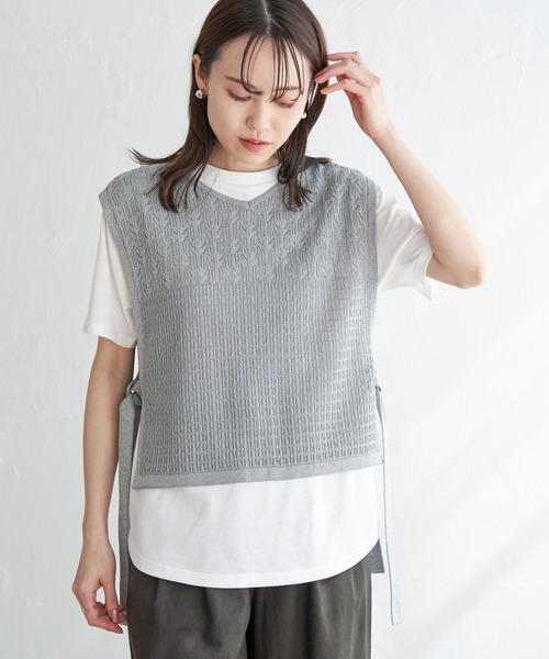 ikka(イッカ)の「【2点セット】透かし編みラメニットベストアンサンブル(ニット/セーター・レディース・ベージュ/グレー/スカイブルー・M/L/S)」の15枚目の写真