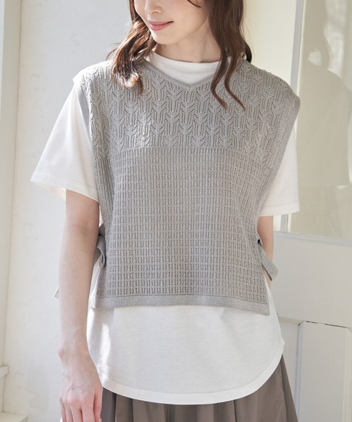 ikka(イッカ)の「【2点セット】透かし編みラメニットベストアンサンブル(ニット/セーター・レディース・ベージュ/グレー/スカイブルー・M/L/S)」の8枚目の写真