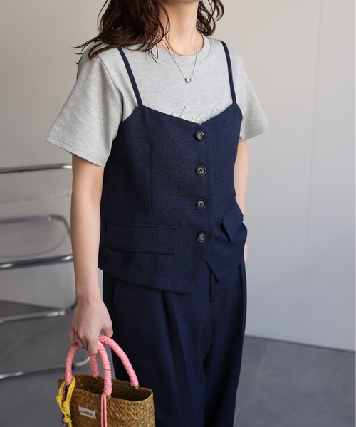 ap retro（アプレトロ）の「【セットアップ対応】フロントボタン麻ライクビスチェ/キャミソール《動画あり》（ベスト・レディース・ネイビー/アイボリー/ベージュ・FREE）」の9枚目の写真