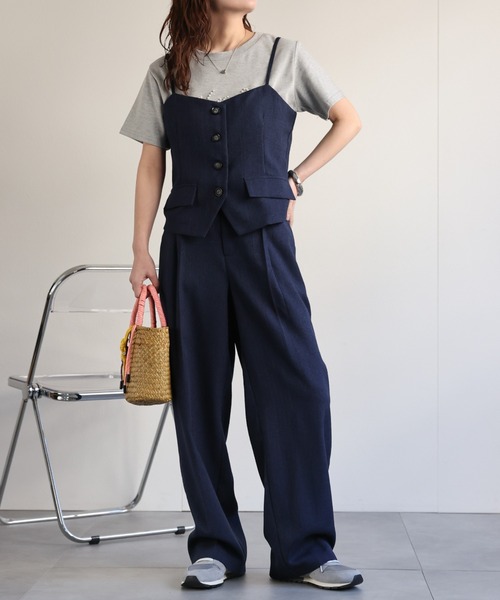 ap retro（アプレトロ）の「【セットアップ対応】フロントボタン麻ライクビスチェ/キャミソール《動画あり》（ベスト・レディース・ネイビー/アイボリー/ベージュ・FREE）」の7枚目の写真