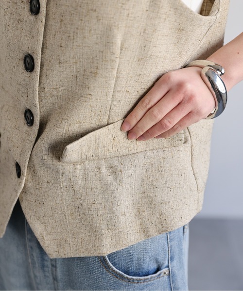 ap retro（アプレトロ）の「【セットアップ対応】フロントボタン麻ライクビスチェ/キャミソール《動画あり》（ベスト・レディース・ネイビー/アイボリー/ベージュ・FREE）」の12枚目の写真