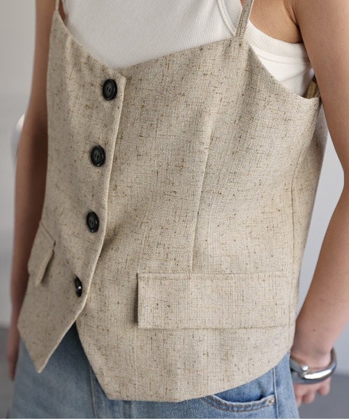 ap retro（アプレトロ）の「【セットアップ対応】フロントボタン麻ライクビスチェ/キャミソール《動画あり》（ベスト・レディース・ネイビー/アイボリー/ベージュ・FREE）」の13枚目の写真