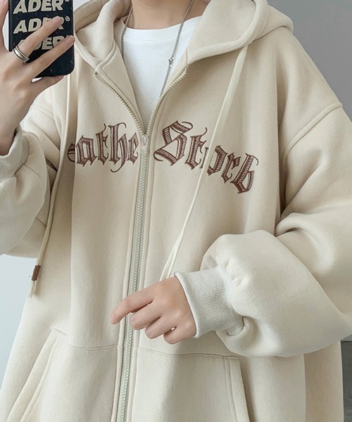 NOWLE(ノウル)の「【NOWLE】ビッグシルエット フロントロゴ ジップ パーカー(パーカー・メンズ・グレー/アイボリー/ブラック・MEDIUM/LARGE/X-LARGE)」の4枚目の写真