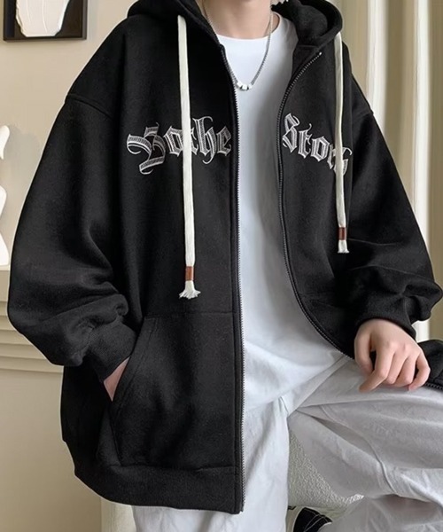 NOWLE(ノウル)の「【NOWLE】ビッグシルエット フロントロゴ ジップ パーカー(パーカー・メンズ・グレー/アイボリー/ブラック・MEDIUM/LARGE/X-LARGE)」の5枚目の写真