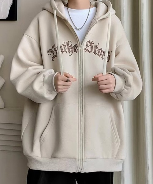 NOWLE(ノウル)の「【NOWLE】ビッグシルエット フロントロゴ ジップ パーカー(パーカー・メンズ・グレー/アイボリー/ブラック・MEDIUM/LARGE/X-LARGE)」の6枚目の写真