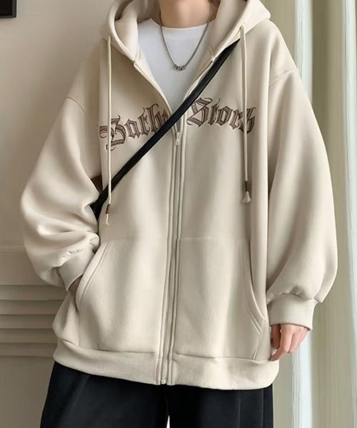 NOWLE(ノウル)の「【NOWLE】ビッグシルエット フロントロゴ ジップ パーカー(パーカー・メンズ・グレー/アイボリー/ブラック・MEDIUM/LARGE/X-LARGE)」の8枚目の写真