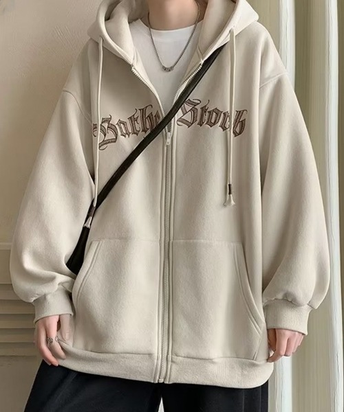 NOWLE(ノウル)の「【NOWLE】ビッグシルエット フロントロゴ ジップ パーカー(パーカー・メンズ・グレー/アイボリー/ブラック・MEDIUM/LARGE/X-LARGE)」の9枚目の写真