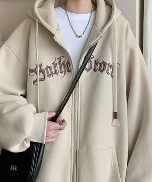 NOWLE(ノウル)の「【NOWLE】ビッグシルエット フロントロゴ ジップ パーカー(パーカー・メンズ・グレー/アイボリー/ブラック・MEDIUM/LARGE/X-LARGE)」の10枚目の写真