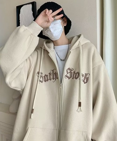 NOWLE(ノウル)の「【NOWLE】ビッグシルエット フロントロゴ ジップ パーカー(パーカー・メンズ・グレー/アイボリー/ブラック・MEDIUM/LARGE/X-LARGE)」の11枚目の写真