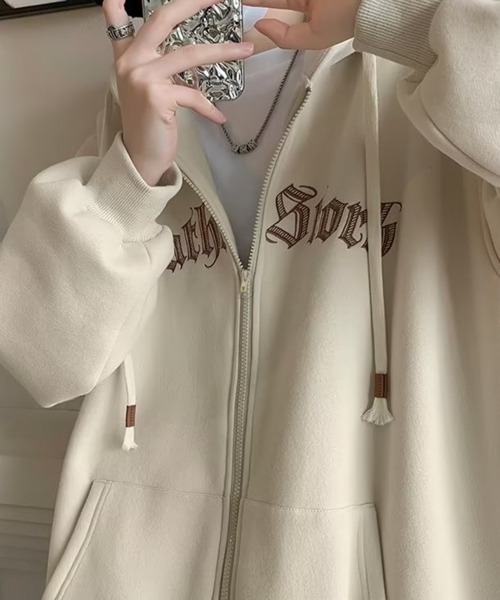 NOWLE(ノウル)の「【NOWLE】ビッグシルエット フロントロゴ ジップ パーカー(パーカー・メンズ・グレー/アイボリー/ブラック・MEDIUM/LARGE/X-LARGE)」の12枚目の写真