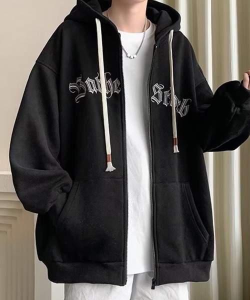 NOWLE(ノウル)の「【NOWLE】ビッグシルエット フロントロゴ ジップ パーカー(パーカー・メンズ・グレー/アイボリー/ブラック・MEDIUM/LARGE/X-LARGE)」の13枚目の写真