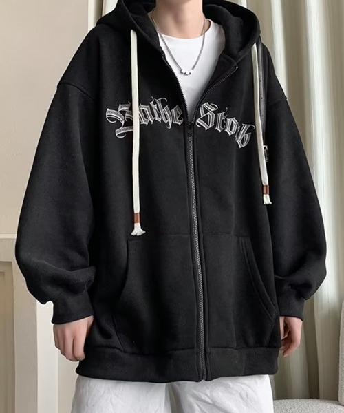 NOWLE(ノウル)の「【NOWLE】ビッグシルエット フロントロゴ ジップ パーカー(パーカー・メンズ・グレー/アイボリー/ブラック・MEDIUM/LARGE/X-LARGE)」の14枚目の写真