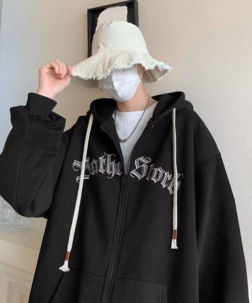 NOWLE(ノウル)の「【NOWLE】ビッグシルエット フロントロゴ ジップ パーカー(パーカー・メンズ・グレー/アイボリー/ブラック・MEDIUM/LARGE/X-LARGE)」の18枚目の写真