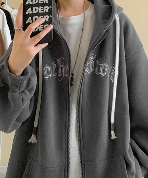 NOWLE(ノウル)の「【NOWLE】ビッグシルエット フロントロゴ ジップ パーカー(パーカー・メンズ・グレー/アイボリー/ブラック・MEDIUM/LARGE/X-LARGE)」の20枚目の写真