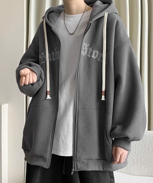 NOWLE(ノウル)の「【NOWLE】ビッグシルエット フロントロゴ ジップ パーカー(パーカー・メンズ・グレー/アイボリー/ブラック・MEDIUM/LARGE/X-LARGE)」の21枚目の写真