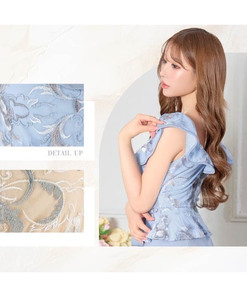 DAZZY(デイジー)の「フラワー刺繍 フロントジップ ウエストリボン フリルタイトミニドレス(ドレス・レディース・ブルー/ベージュ・S/M/L)」の14枚目の写真
