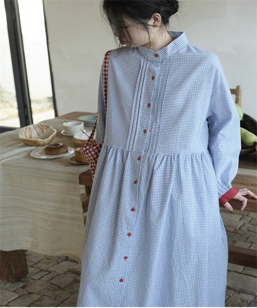 Dream garden(ドリームガーデン)の「バンドカラーギンガムシャツワンピース(シャツワンピース・レディース・グレー/ブルー・L/XL/2XL/M)」の19枚目の写真